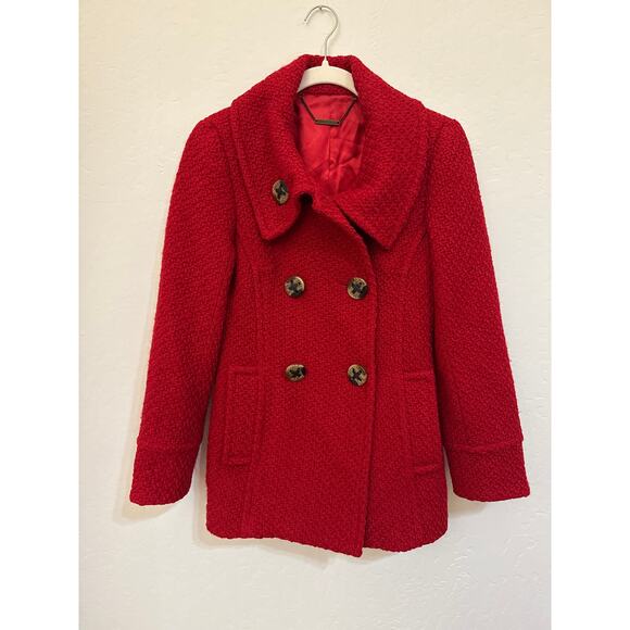 Trina Turk Red Boucle Wool Pea coat -Size 2 - Picture 1 of 11